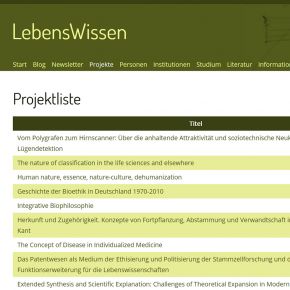 Screenshot der Lebenswissen-Datenbank