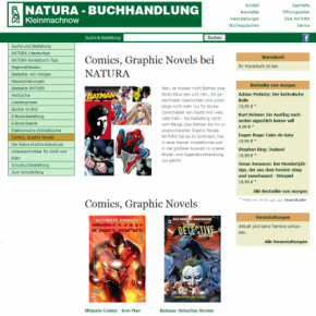 Screenshot des Online-Shops der NATURA Buchhandlung